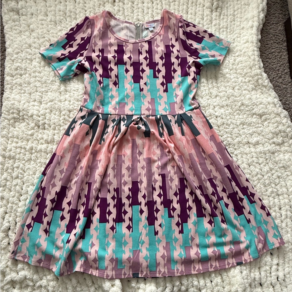 LuLaRoe Women’s Dress with Purple, Pink, and Teal Pattern